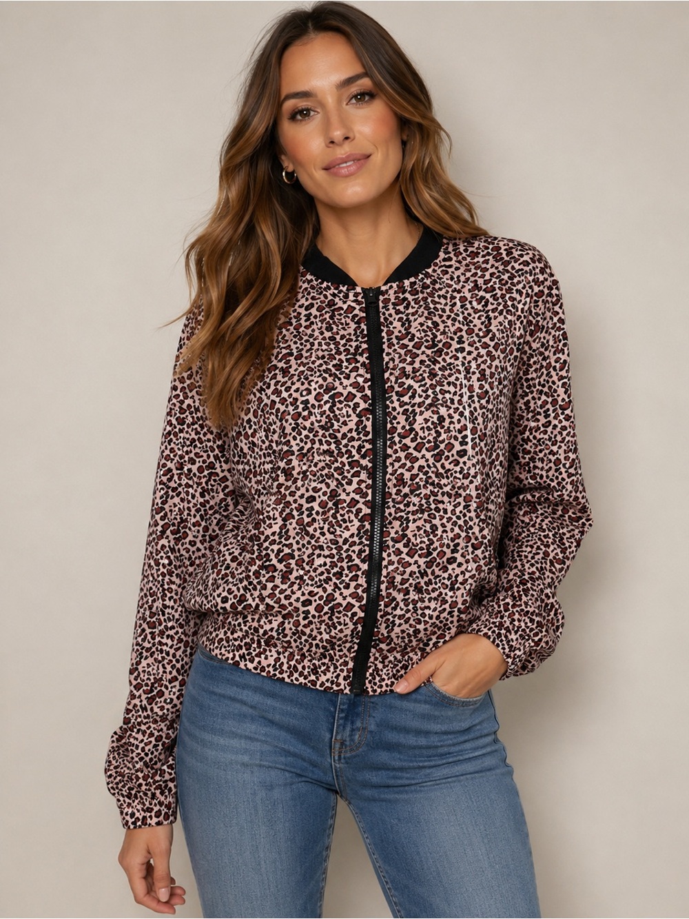 BRAVE SOUL-ASOS || Leopard Print Lightweight Bomber Jacket. Sz. L
